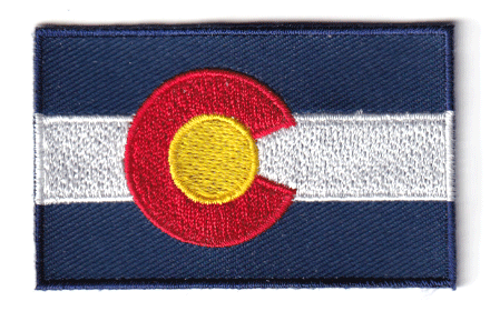 Colorado flag patch measuring 6.5 x 4 cm.