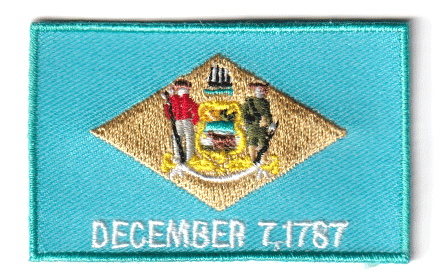 Delaware flag patch, 6.5 x 4 cm, December 7, 1787 design.