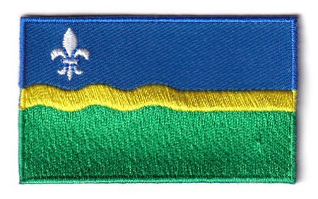 Flevoland flag patch measuring 6.5 x 4 cm with blue, yellow, and green stripes.