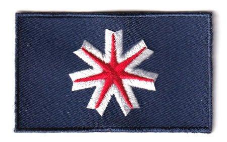 Hokkaido flag patch measuring 6.5 x 4 cm with red and white emblem on navy background.