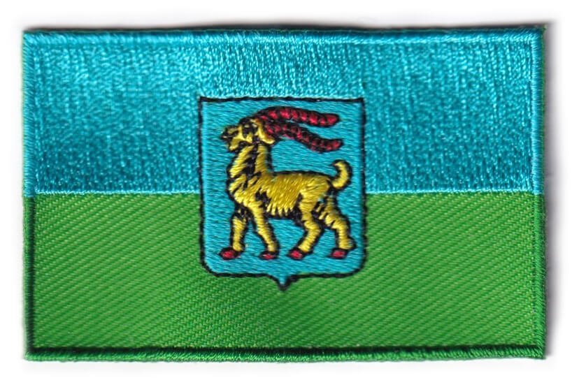 Embroidered Istria flag patch, 6.5 x 4 cm, featuring a goat design.
