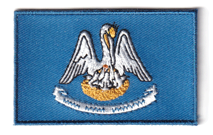 Louisiana flag patch, 6.5 x 4 cm, embroidered design on blue background.