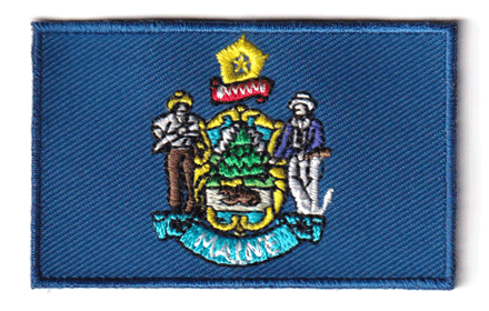 Maine flag patch, 6.5 x 4 cm, detailed embroidery.