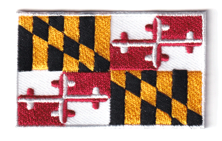 Maryland flag patch measuring 6.5 x 4 cm.