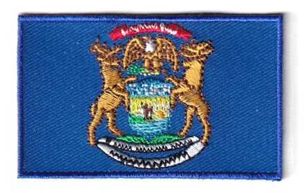 Michigan flag patch, 6.5 x 4 cm embroidered design.