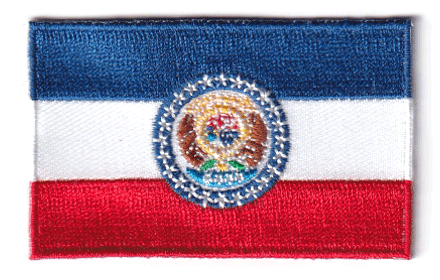 Missouri flag patch, 6.5 x 4 cm embroidered design.