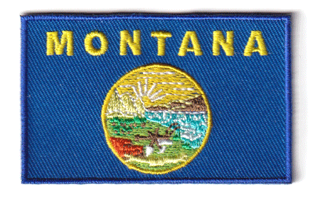 Montana flag patch, 6.5 x 4 cm, blue background with state seal.