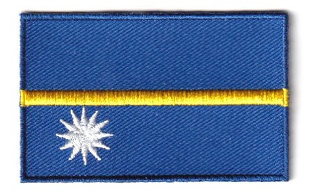 Nauru flag patch, 6.5 x 4 cm, blue background with yellow stripe and white star.