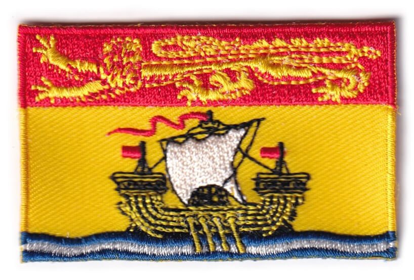 New Brunswick flag patch, 6.5 x 4 cm embroidered design.