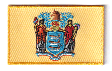New Jersey flag patch, embroidered, 6.5 x 4 cm.