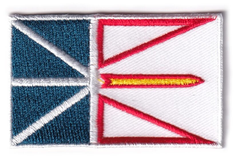 Newfoundland and Labrador flag patch, 6.5 x 4 cm, embroidered design.