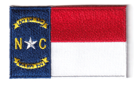 North Carolina flag patch, 6.5 x 4 cm, embroidered design.