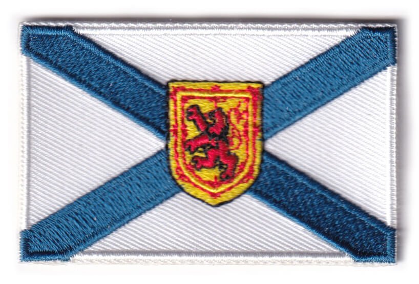 Nova Scotia flag patch, 6.5 x 4 cm, featuring blue cross and red lion crest.