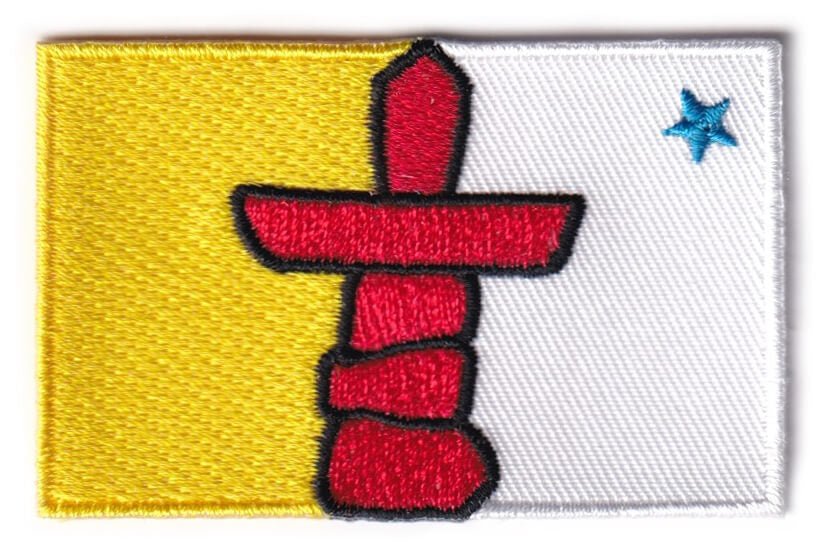 Nunavut flag patch, 6.5 x 4 cm, featuring traditional Inuksuk and star design.