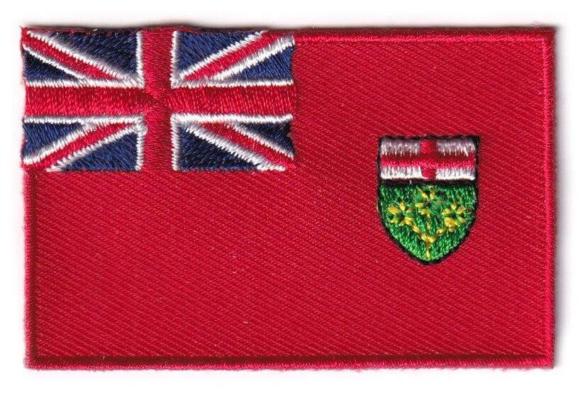 Ontario flag patch, size 6.5 x 4 cm, embroidered design.