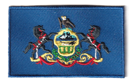 Pennsylvania flag patch, 6.5 x 4 cm, embroidered design.