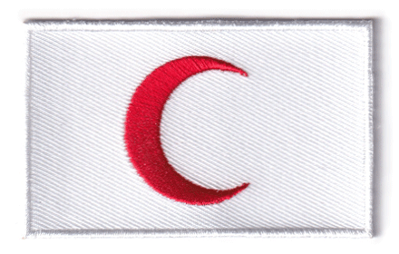 Red Crescent flag patch, 6.5 x 4 cm, white background with red crescent.