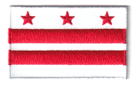Washington D.C. flag patch featuring red stripes and stars, size 6.5 x 4 cm.