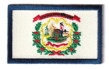 West Virginia flag patch, 6.5 x 4 cm, embroidered design.