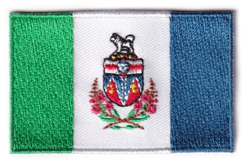 Embroidered Yukon flag patch, 6.5 x 4 cm.