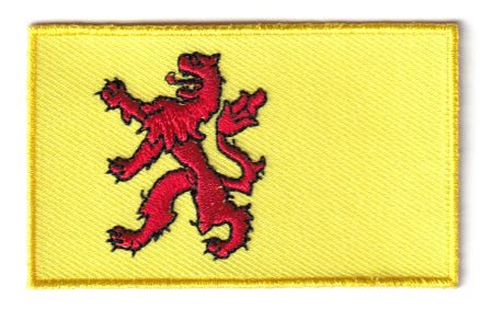 Zuid-Holland flag patch featuring a red lion on a yellow background, size 6.5 x 4 cm.