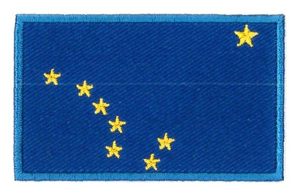 Alaska flag patch with Ursa Major constellation and North Star on blue background.