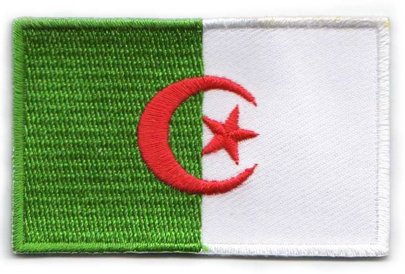 Algeria flag patch with green and white colors, red crescent, and star.
