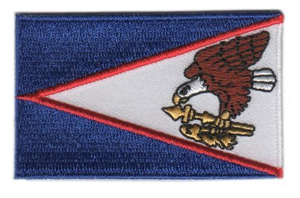 American Samoa flag patch featuring bald eagle with war club and fly-whisk, 6.5 x 4 cm.