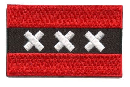 Amsterdam flag patch featuring three Saint Andrew's Crosses, 6.5 x 4 cm.