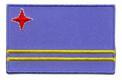 Aruba flag patch featuring light blue base, two yellow stripes, and red star.
