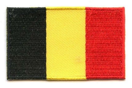 Belgium flag patch featuring vertical black, yellow, and red stripes.