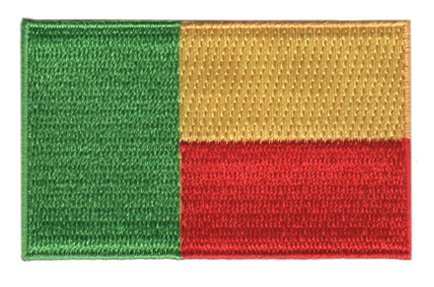 Benin flag patch with green, yellow, and red Pan-African colors, size 6.5 x 4 cm.