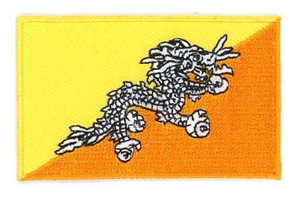 Bhutan flag patch featuring a white dragon on yellow and orange background.