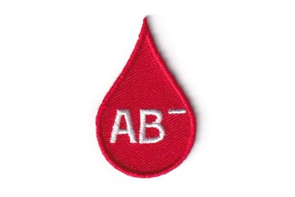 Blood Type AB negative (AB-) patch, red, 2 x 4.5 cm.