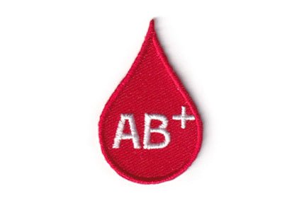 Blood Type AB positive patch, red design, size 2 x 4.5 cm.