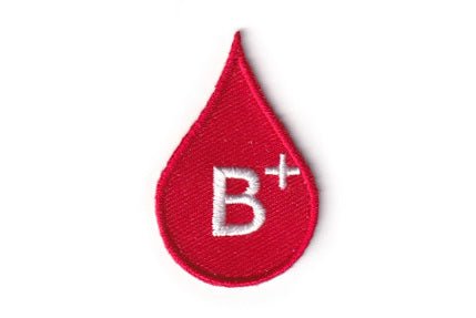 Blood Type B positive patch, size 2 x 4.5 cm, B+ embroidery.