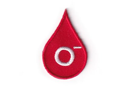 Blood Type O negative patch, red teardrop design, 2x4.5 cm.