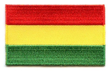 Bolivia flag patch with red, yellow, and green stripes, size 6.5 x 4 cm.
