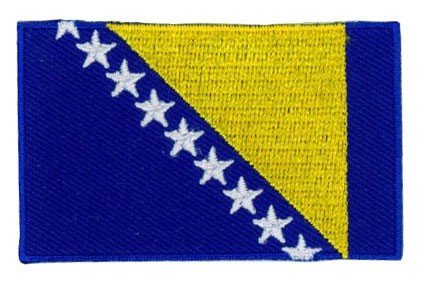 Bosnia and Herzegovina flag patch with blue base, white stars, and yellow triangle design.
