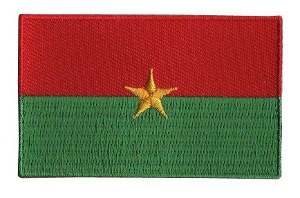 Burkina Faso flag patch with red and green halves and yellow star, 6.5 x 4 cm.