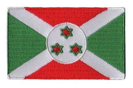 Burundi flag patch featuring a white cross, green and red sections, and three six-point stars in a white circle.