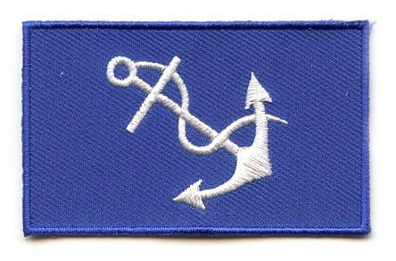 Captain flag patch with anchor design on blue background, size 6.5 x 4 cm.