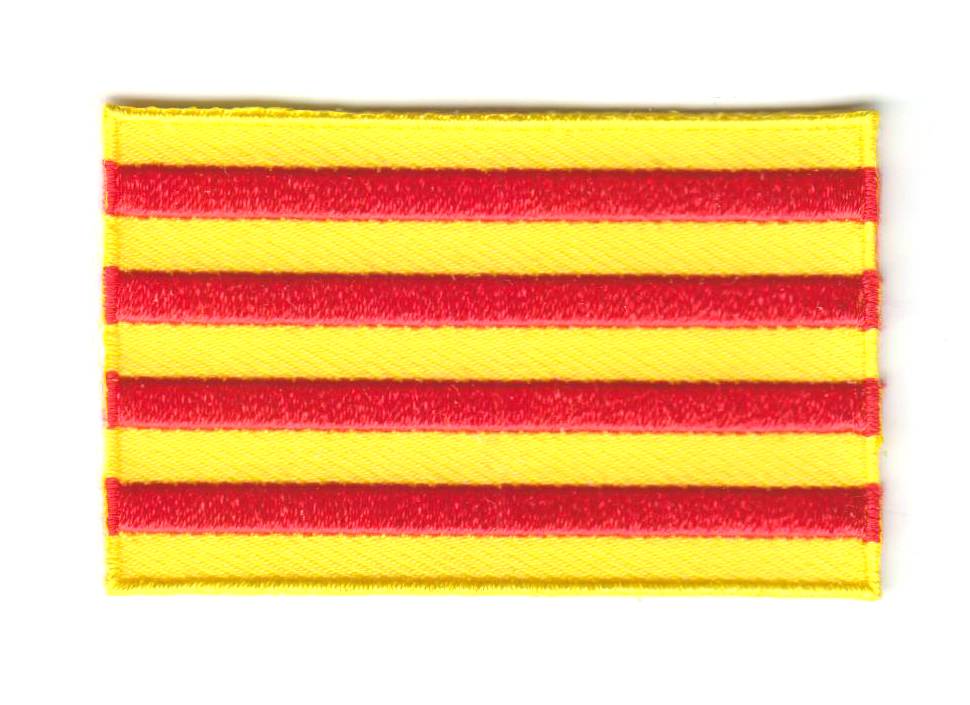Catalonia flag patch with red stripes on a yellow field, 6.5 x 4 cm.