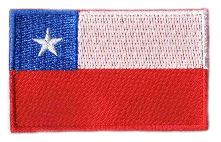 Embroidered Chile flag patch with red, white, and blue stripes and star design.