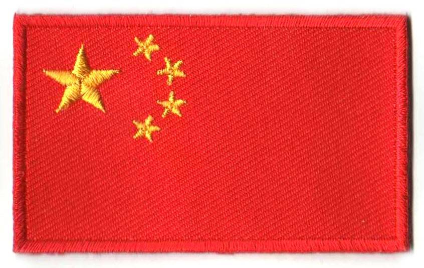 China flag patch with a red base and yellow stars, size 6.5 x 4 cm.