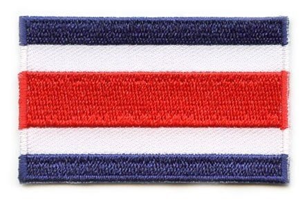 Costa Rica flag patch featuring blue, white, and red horizontal stripes, size 6.5 x 4 cm.