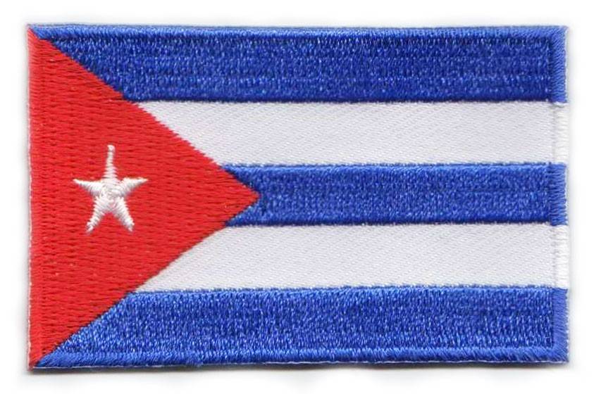 Cuba flag patch with red triangle and five-pointed star, featuring blue and white stripes, size 6.5 x 4 cm.