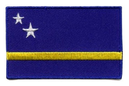 Curaçao flag patch with blue field, yellow stripe, and two white stars.