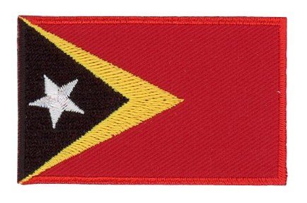East Timor flag patch featuring red base with yellow and black triangles, white star, size 6.5 x 4 cm.