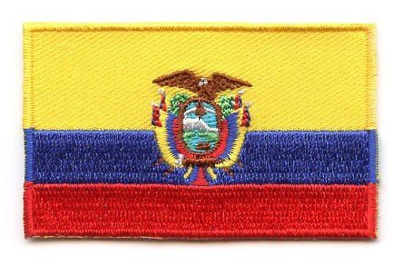Ecuador flag patch with coat of arms, featuring yellow, blue, and red stripes.